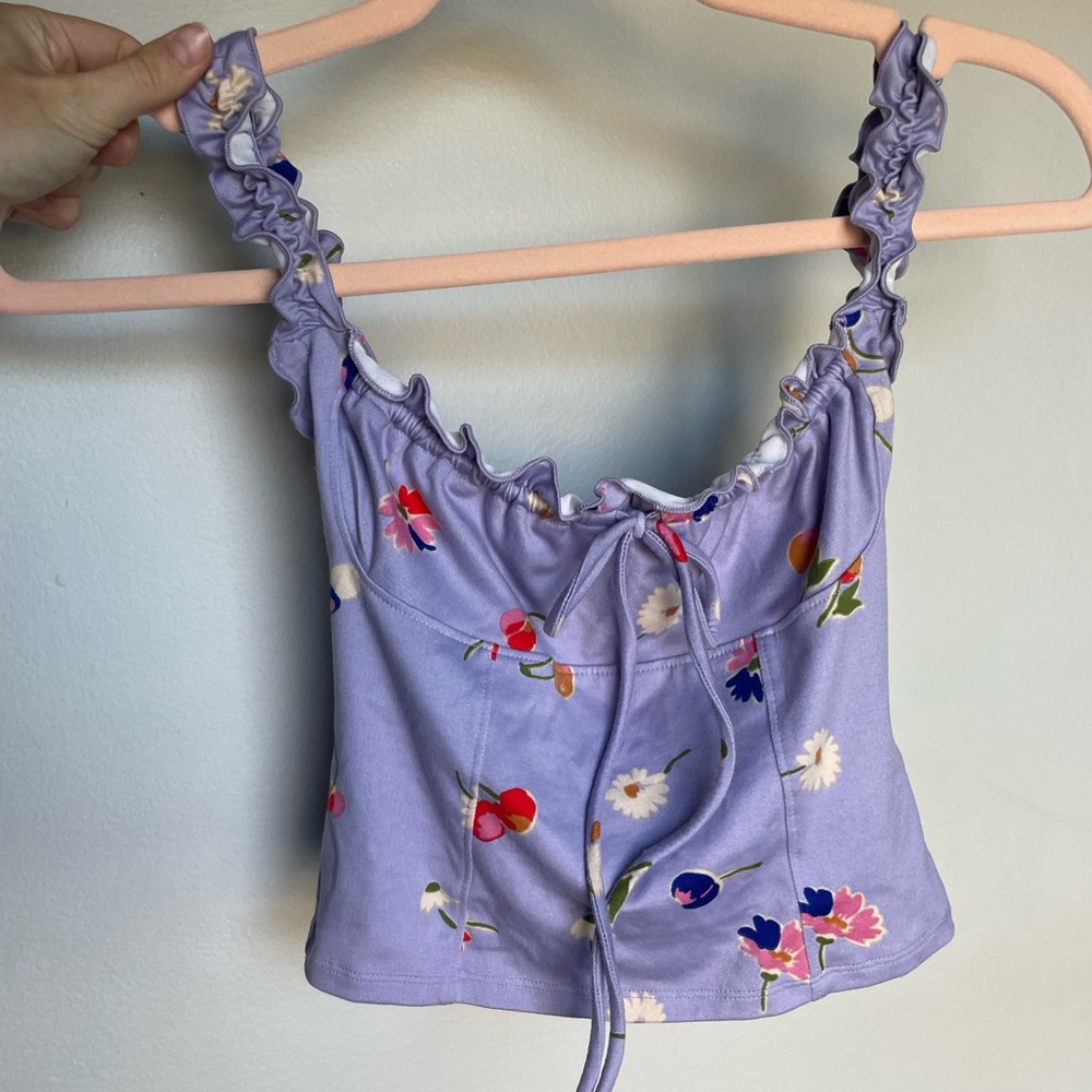 Urban Outfitters Lilac Floral & Fruity Ruffled Tank Top - Picture 7 of 11